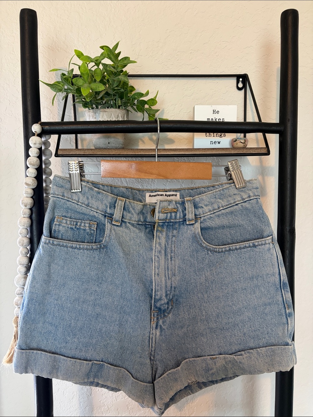 Vintage American Apparel Light Denim High-Waist Rolled Hem Shorts